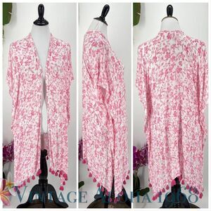 Nordstroms Swim Cover-up Summer Open Front Poncho Pink White Floral